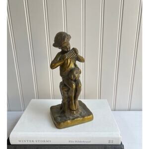 Vintage JB Jennings Brothers Brass Girl Rabbit Music Figurine.